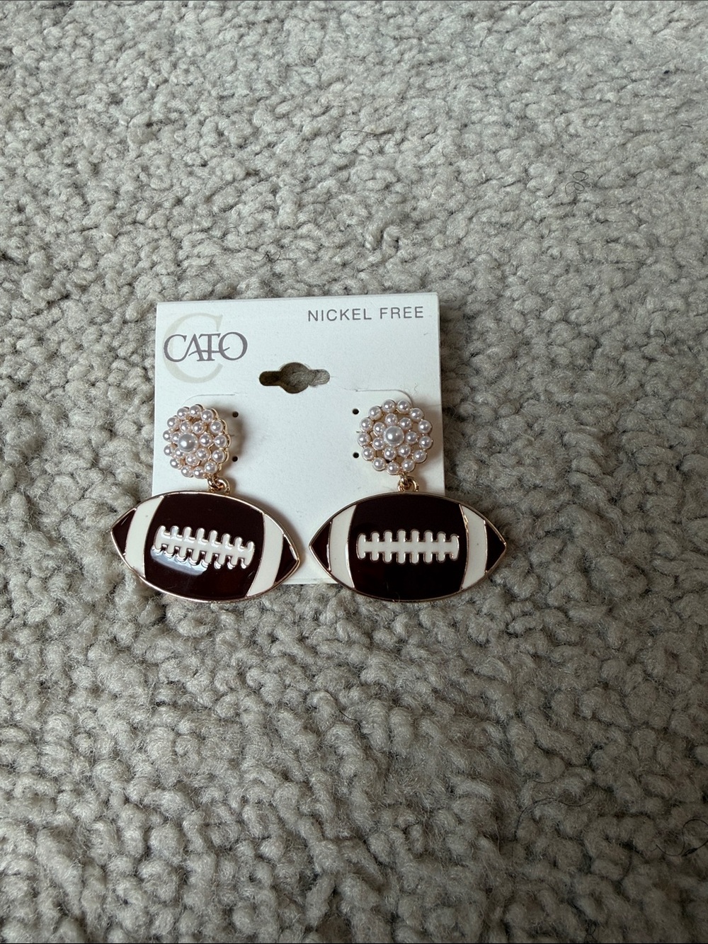 Cato Brown and White Football Dangle Earrings with Pearl Cluster Studs